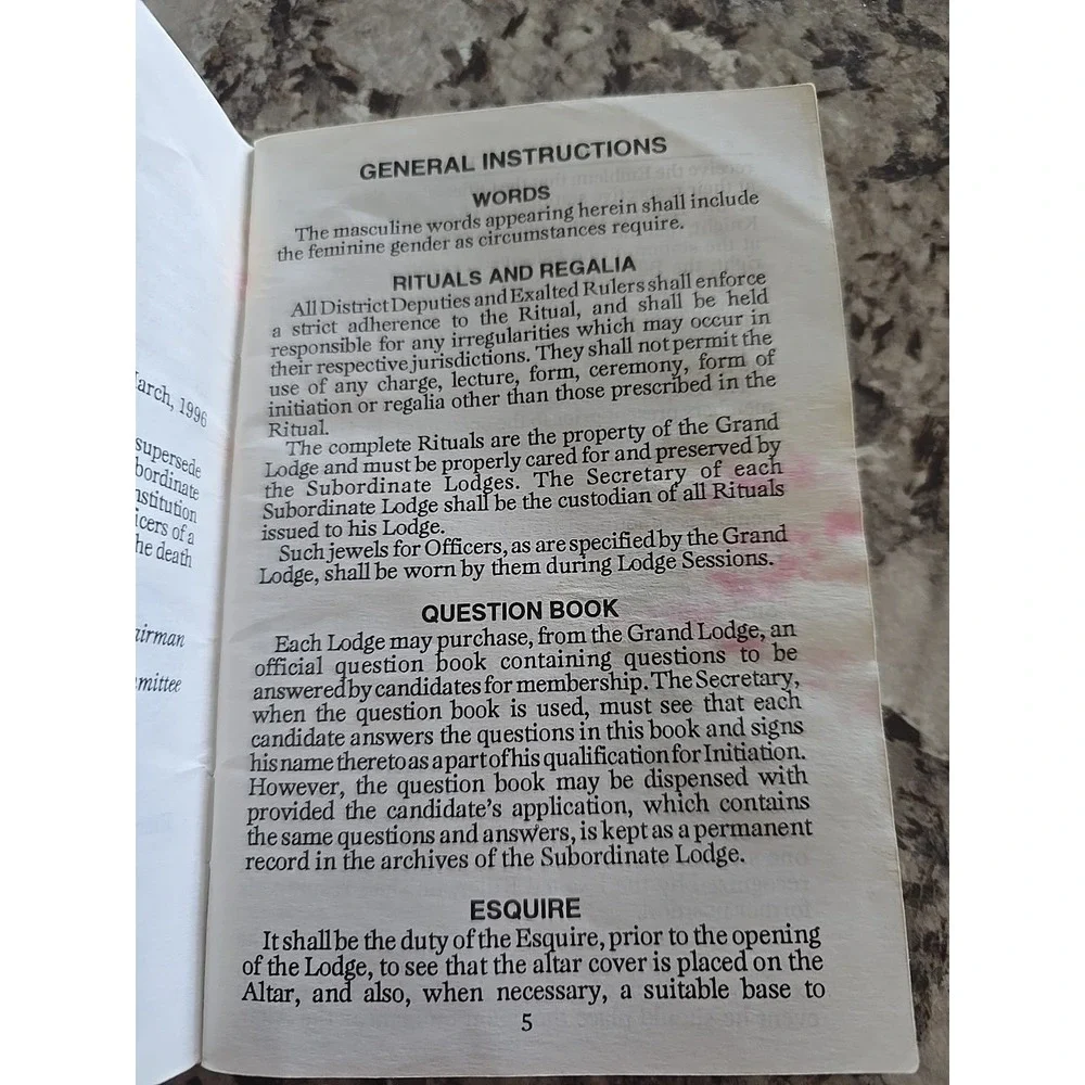Vintage‎ 1996 BPO Elks Ritual Book / Guide 76 pages - Fraternal Club